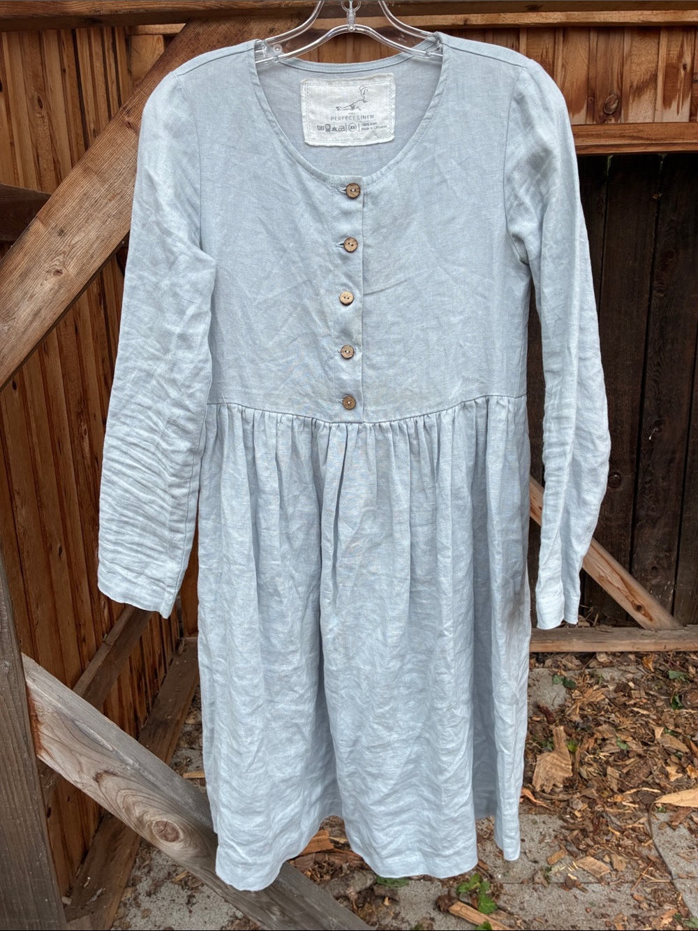 notPERFECTLINEN Light Blue Linen Button-Front Drop-Waist Dress